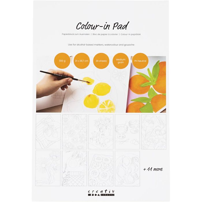 Blocco di Carta da Colorare, A4, foglio 210x297 mm, Grana media, 300 g, bianco, 20 fgl./ 1 pz